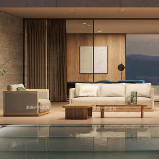 柚木户外沙发别墅酒店实木客厅藤编沙发组合庭院北欧露台防水家具