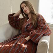 2026情年新款 经侣典复中条纹系列浴袍拼色中条纹浴纯棉精梳棉成古