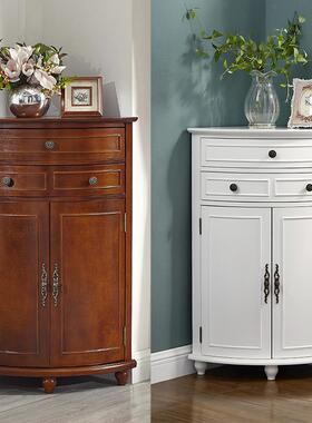 美式实木角柜子墙角小型拐角柜客厅转角储物收纳柜三角形靠墙白色