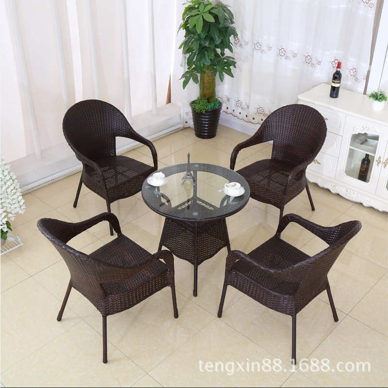 藤编户外桌椅家具茶几藤椅 室外庭院花园阳台休闲桌椅五件套