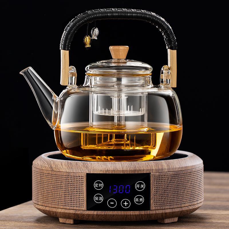 蒸煮一体玻璃茶壶1.3L大容量电陶炉加热全自动煮茶器烧水泡茶手绘