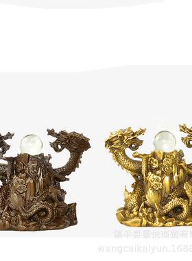 铜龙摆件双龙戏珠摆件二龙戏珠铜双龙家居办公室装饰品工艺品