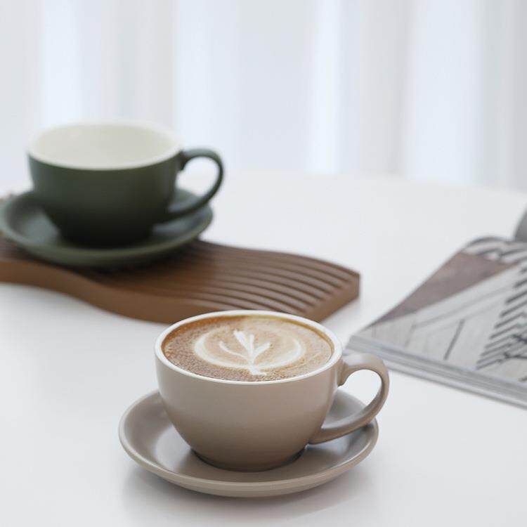 复古墨绿色陶瓷咖啡杯下午茶拿铁杯磨砂拉花杯轻奢马克杯精致杯子