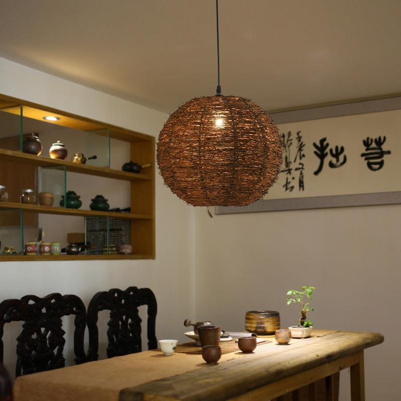 藤编灯藤艺吊灯藤条编织日式民宿茶室禅意灯中式创意复古个性灯具