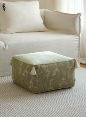 新中式绿色系竹叶流苏布艺坐墩家用蒲团客厅沙发懒人沙发脚踏