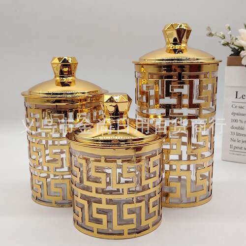 Gilded window flower candy storage jar, desktop snack storag