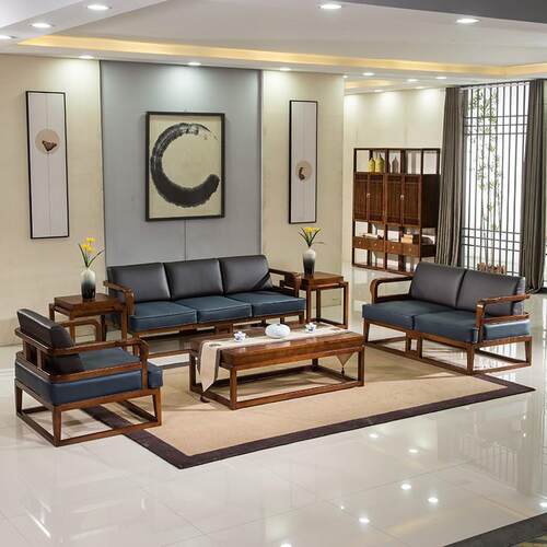 新中式沙发办公商务接待室实木沙发会客区办公室沙发组合家具
