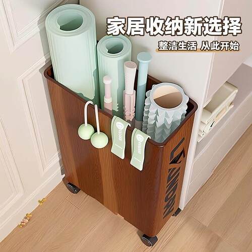 瑜珈垫收纳筐家用大容量带轮可移动羽毛球拍运动健身器材收纳用具