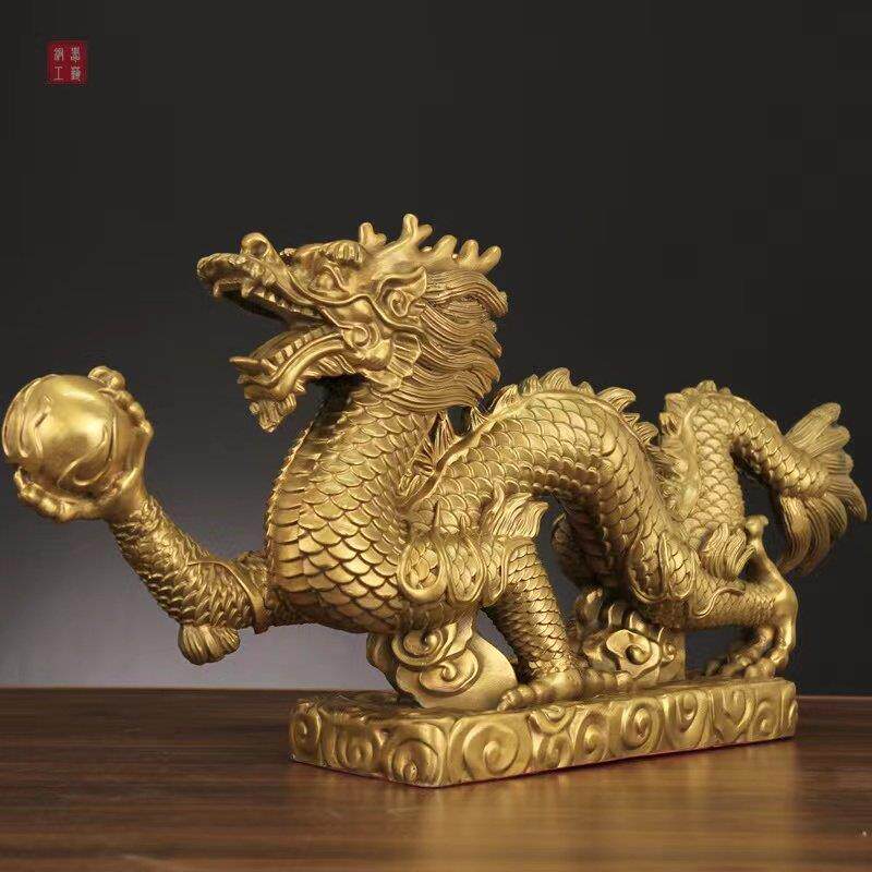 黄铜龙摆件龙年纯黄铜五爪金龙工艺礼品摆饰十二生肖龙客厅办公室