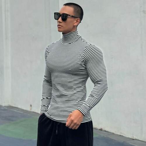 Fitness base shirt long sleeved fitness striped high neck