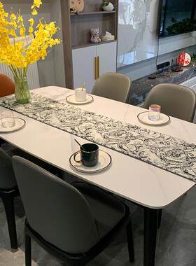轻法式赫本风桌旗现代简约黑白灰旗布茶几电视柜轻奢高级感长条布