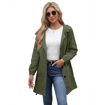 Waterproof hooded trench coat for women, long jacket for