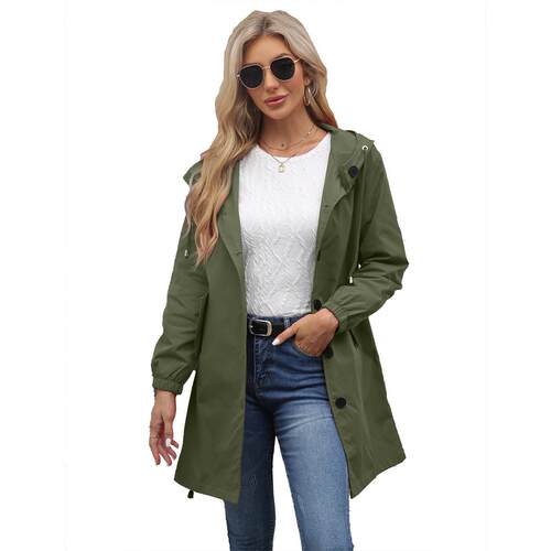 Waterproof hooded trench coat for women, long jacket for