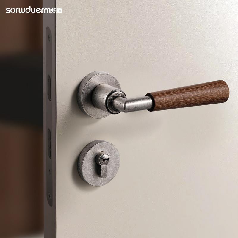 810-106中手内古风门锁室卧室门把复古胡桃音木实木静磁吸家用房