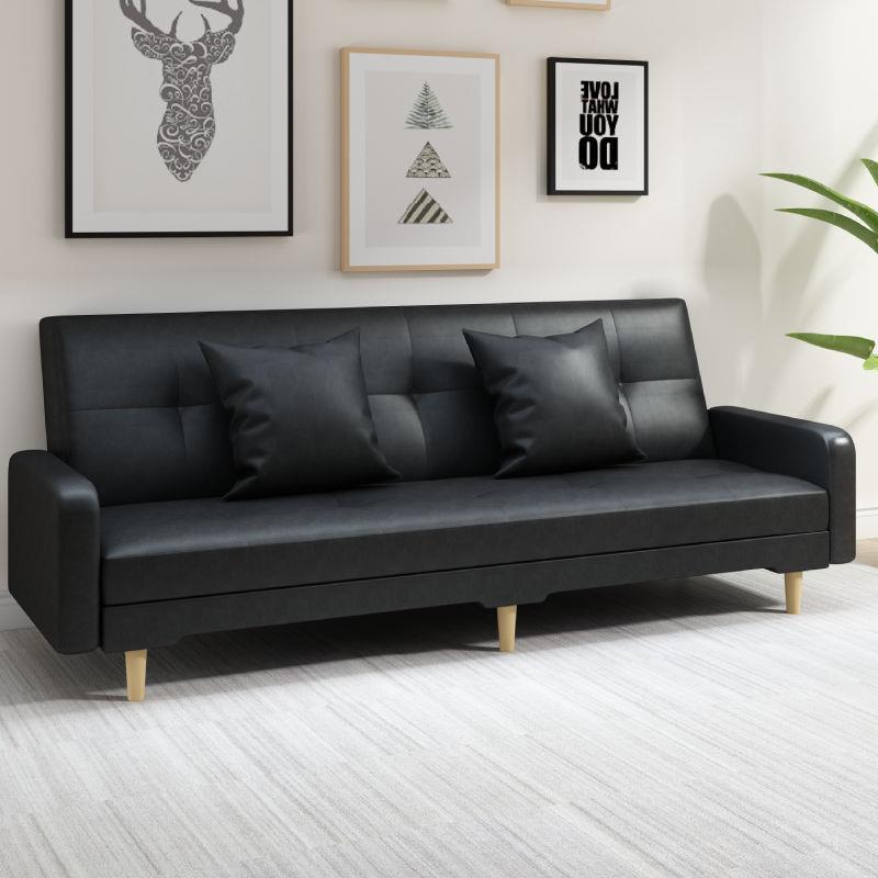 油蜡皮革沙发办公简约现代双人厅型人客小户可582折三叠两用沙发