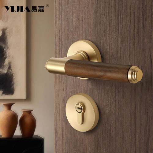 美式胡桃木门锁室内卧室门锁房间门木门把手家用复古磁吸静音门锁