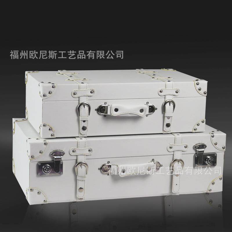 复古皮革摄影道具收纳整理箱橱窗摆设创意个性白色实木手提箱