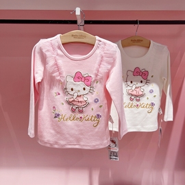 Hello kitty春季中大童女童圆领长袖T恤打底衫上衣