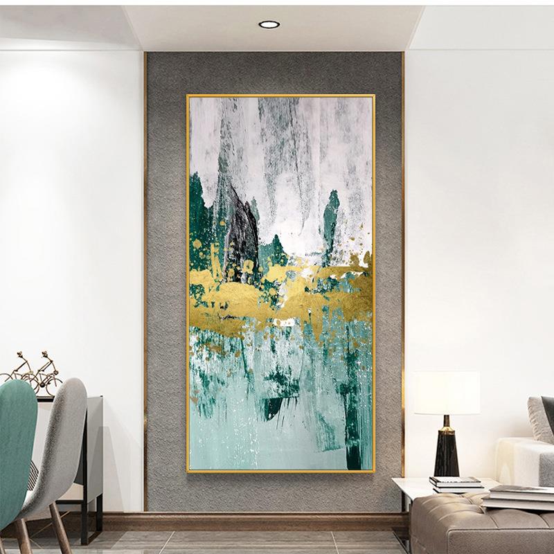 油画手绘新中式玄关金箔抽象黑白山脉装饰画客厅沙发背景走廊挂画
