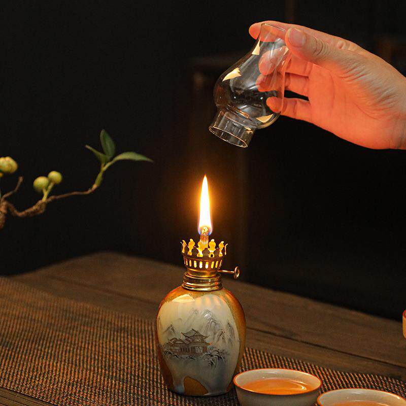陶瓷长明灯茶室摆件家用手工创意酒吧佛供酥油灯露营氛围灯装饰品