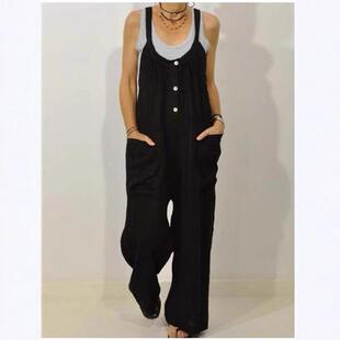 overalls with pockets Cotton straps linen elastic and