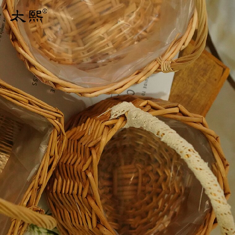 教师节新款方形柳编椭圆手提花篮草编藤编篮子纯手工编织插花花盒