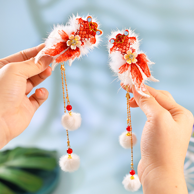 古风红色花朵汉服头饰中国发饰