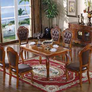 IL欧式 仿古饭木 长方形实大理石桌家小户型歺F7666T59桌用餐厅美式