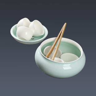 白瓷影青建水茶洗废水缸茶渣缸陶瓷水孟大号带盖干泡功夫茶具配件