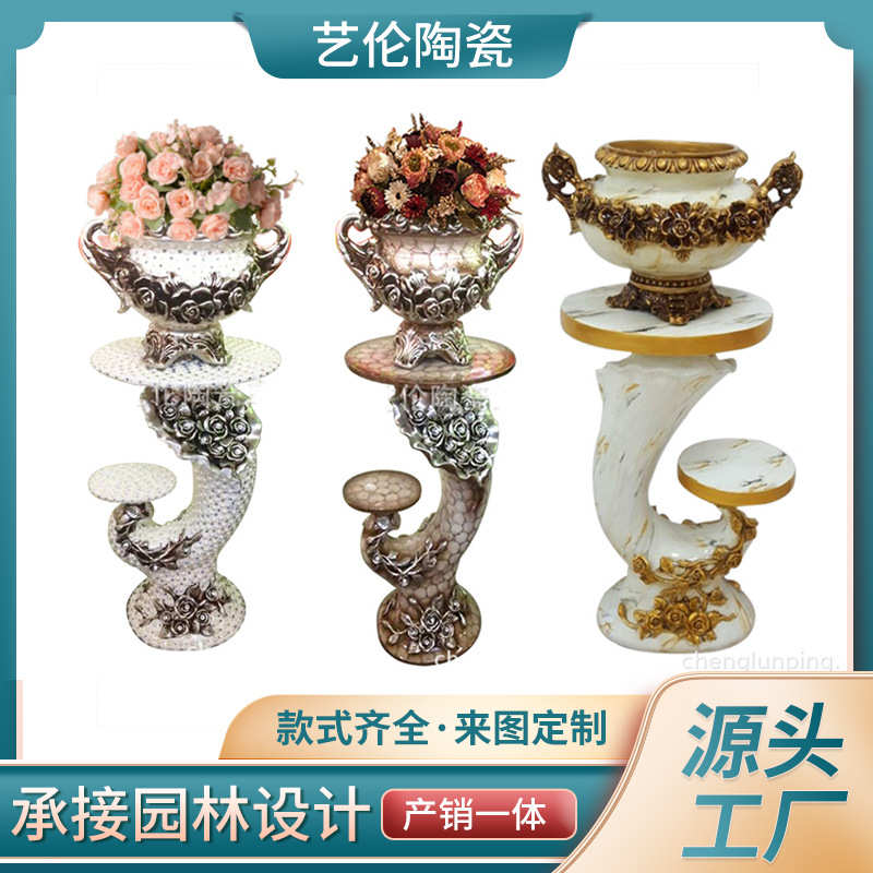 酒店装饰工艺商场仿真所花会花盆镂空罗马摆件柱门口花瓶门市中式
