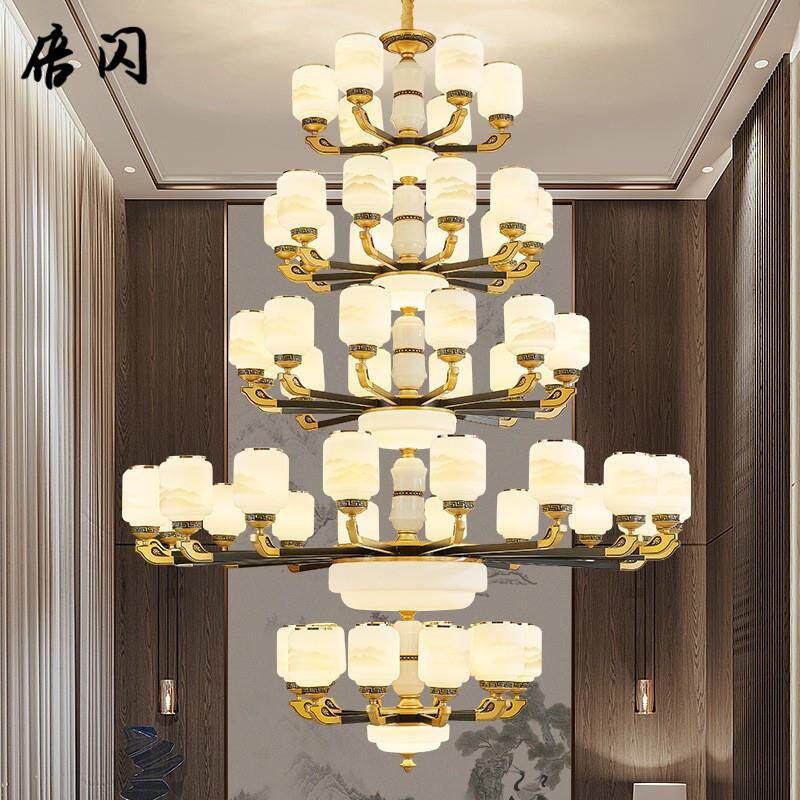 复式楼客厅大吊灯新中式别墅挑空楼中楼奢华大气楼梯间现代简约灯