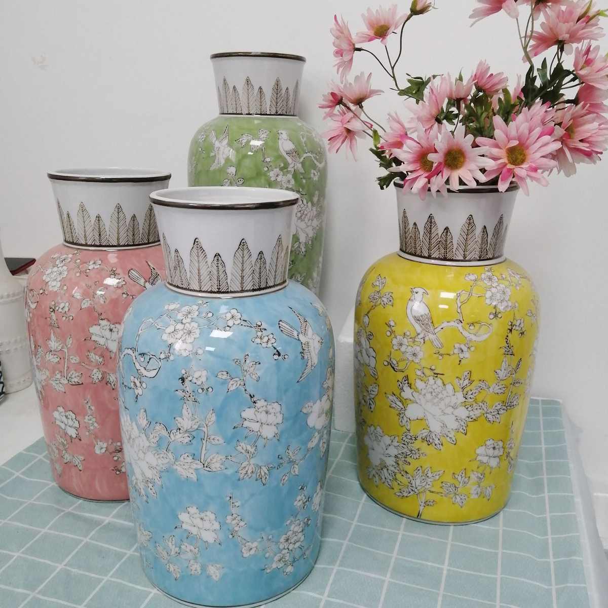 轻奢高档陶瓷彩绘插花花瓶新中式纯手绘复古客厅家居玄关餐桌花瓶