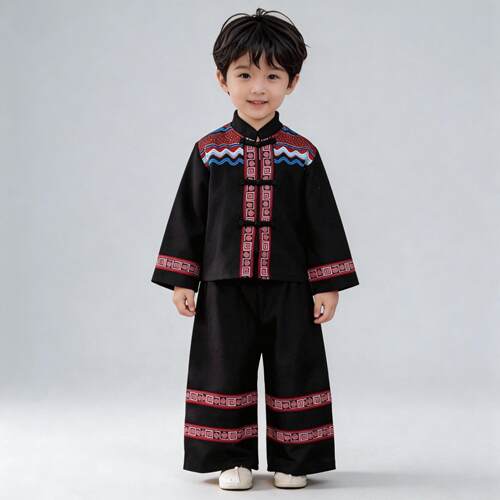 广西三月三壮族服装儿童演出服男童彝族苗族土家族少数民族舞蹈服