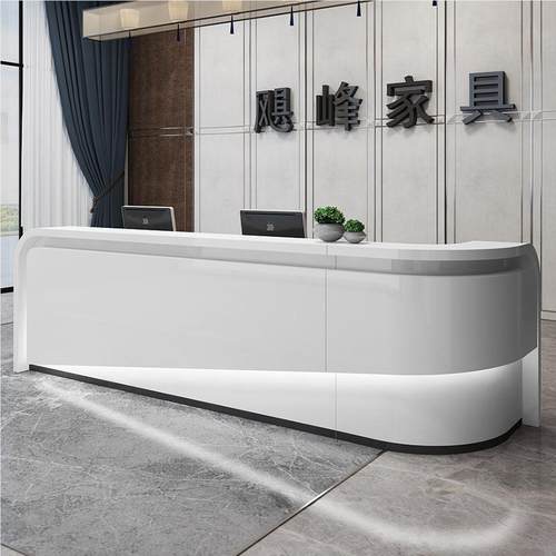 公司烤漆柜前台吧接待台弧形转收角银台简约003现代美容院台前台