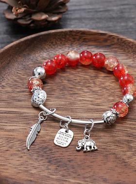 国风潘多啦爆花晶手链手工仿古银吊坠景区热销仿银饰品直播