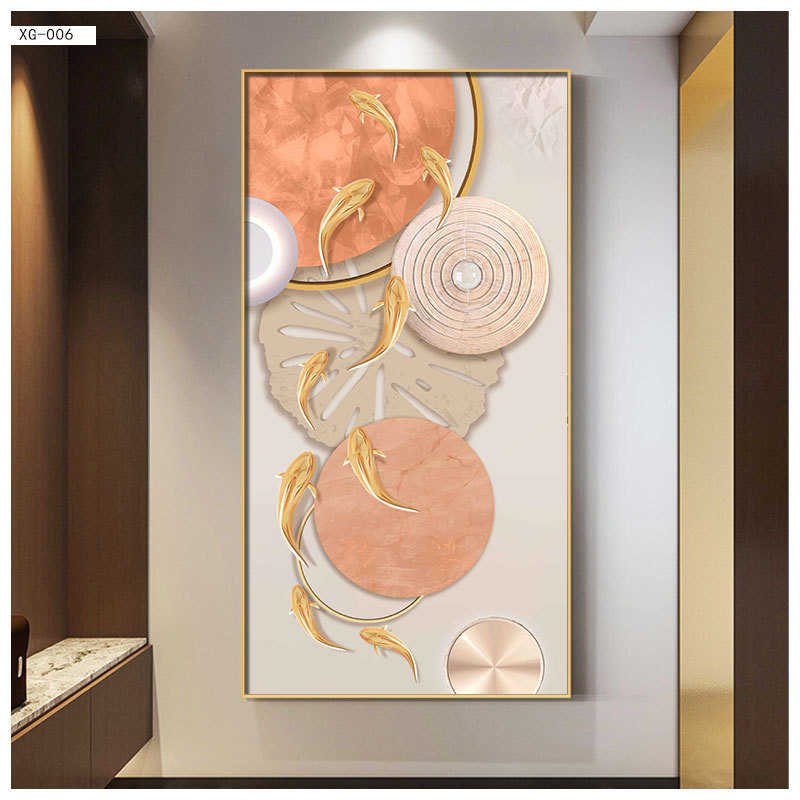 清新九鱼图入户玄关装饰画餐厅客厅走廊过道壁画现代家居晶瓷挂画图片