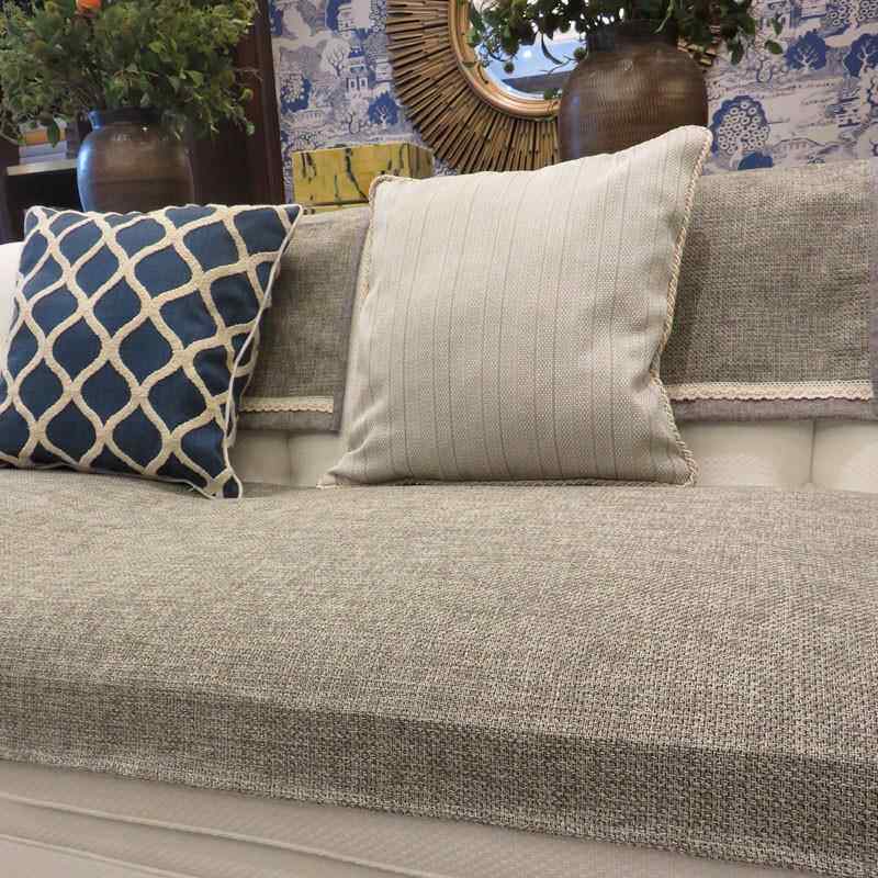 高档加厚纯色防滑棉麻布艺沙发垫四季简约现代沙发巾套罩洋气灰色