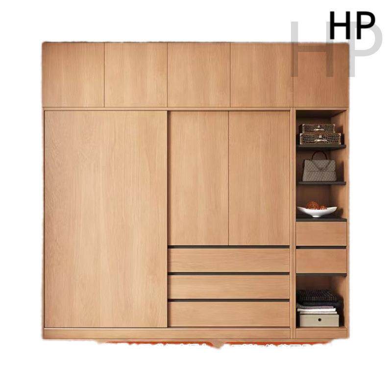 橡木衣柜实木推拉门衣柜家用卧室衣柜简约现代小户