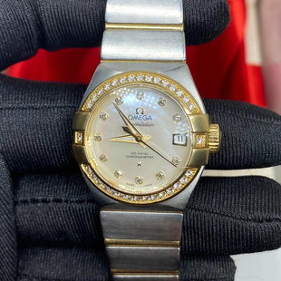 98新欧米茄星座贝母盘18k黄金镶钻123.25.27.20.55自动机械女表
