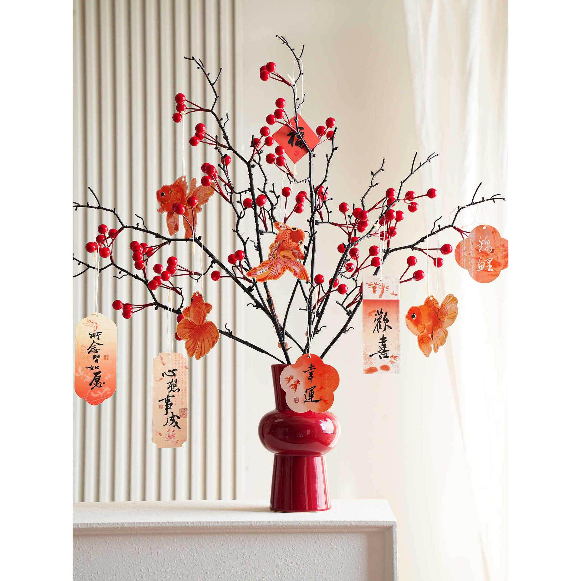 2024新年红色陶瓷花瓶年宵花花瓶摆件水养鲜花餐厅客厅摆件装饰品,节庆用品/礼品,陪嫁用品套装,淘宝优惠券,粉丝福利购,淘宝优惠卷