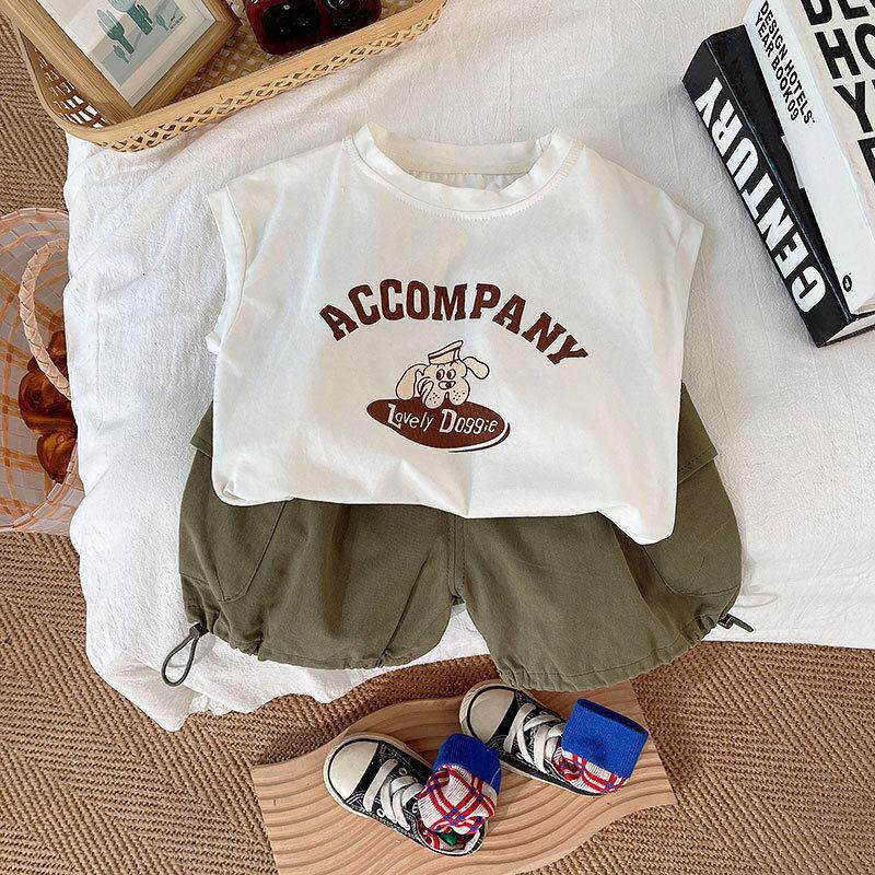 男童无袖背心运动套装儿童背心男夏季卡通2026年新款T恤宝宝夏装