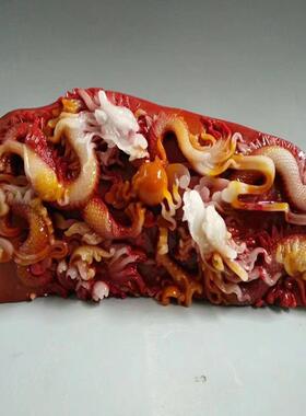 玉石二龙戏珠摆件寿山石芙蓉石工艺品奇石原石石雕居家办公乔迁送