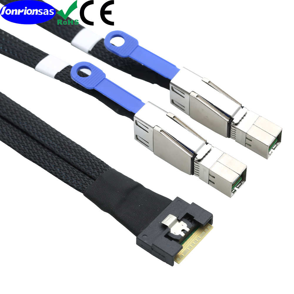 PCIe Slimline SFF-8654 8I全包防斜插转2个SAS HD 8644服务线束