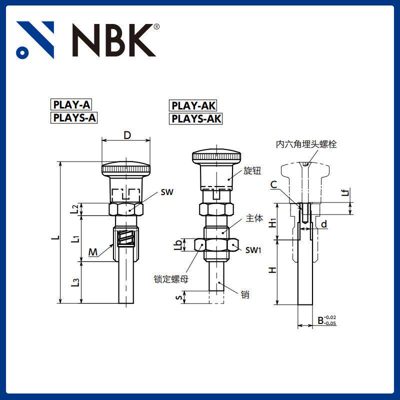 NBK PLAYS 附带旋钮不锈钢分度弹簧销分度柱塞 厂家直供