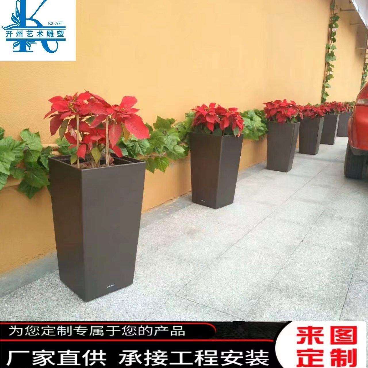 现货玻璃钢大口形花盆阔口圆形花器组合商场酒店美陈花盆装饰雕塑