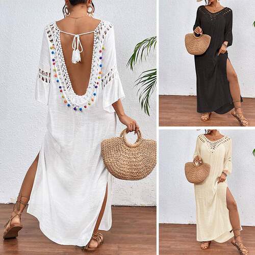 Women'S Loose Casual Beach Cover-Up Dress, Backless Tie Up