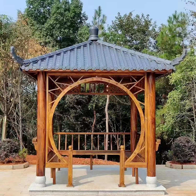 树脂瓦四角凉亭休闲观景遮阳亭四角古建凉亭户外花园防腐木茶水亭