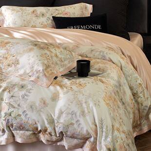 高端轻奢兰精天丝四件套夏季 印花被套凉感丝滑床品 双面莱赛尔数码