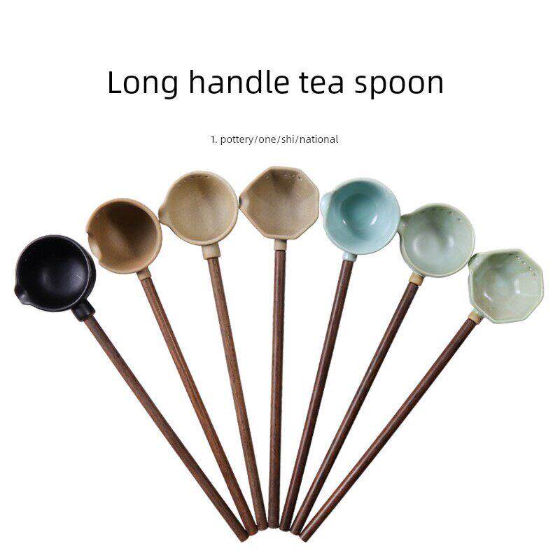 陶瓷煮茶器分茶勺中式舀茶勺分茶器茶水勺实木长柄茶勺煮茶勺茶具