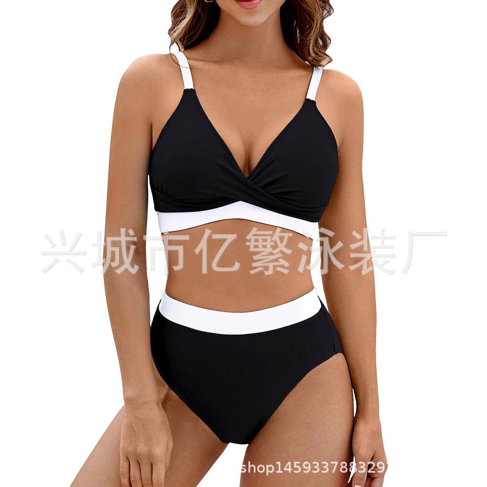 Swimsuit bikini contrast high split swimsuit waist color